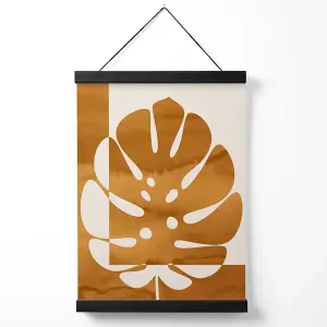 Mustard Monstera Mid Century Tropical Medium Poster with Black Hanger