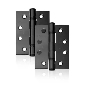 UAP Pack of 2 Door Hinges - 4 Inch - 100x75mm - Square Corners - Mild Steel Ball Bearing Butt - Internal Door - Black