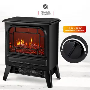 NETTA 1950W Freestanding Stove Heater With Realistic Fire Flame Effect