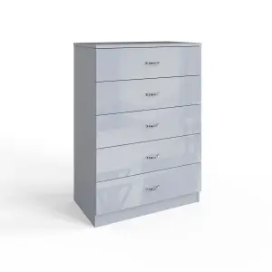 Grey Gloss 5 Drawer Chest Of Drawers Bedroom Furniture