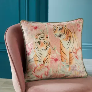 Tropical Leopard Coral Velvet Filled Cushion