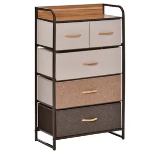 HOMCOM Closet Dresser, Dresser Tower With 5 Linen Fabric Drawers Steel Frame