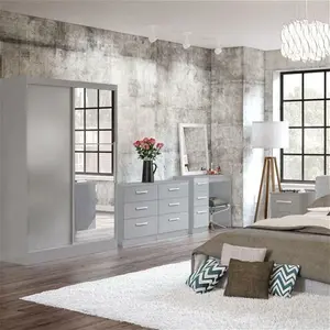 Lynx - 2 Door Sliding Wardrobe With Mirror - Grey - Mirror/Wooden - Happy Beds