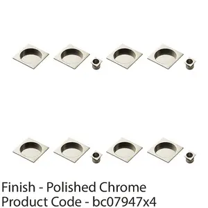 4 PACK - 30mm Sliding Door Rose & 2x 53mm Square Flush Finger Pulls - Polished Chrome