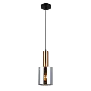 Luminosa Modern Hanging Pendant Brass 1 Light  with Glass, Smoky Shade, E27