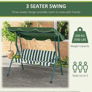 Outsunny 3-person Garden Swing Chair w/ Adjustable Canopy, Green Stripes