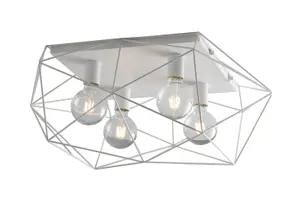 Luminosa Abraxas Globe Cage Semi Flush Ceiling Light, White, E27