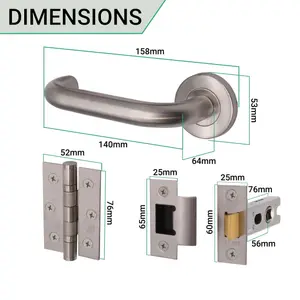 AFIT Satin Stainless Steel Return To Door Lever on Rose Handle Latch Kit - 76mm Hinges 76mm Latch