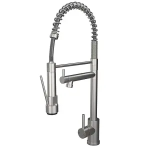 Liquida GR265BS Brushed Steel Kitchen Tap With Swivel Spout & Directional Spray