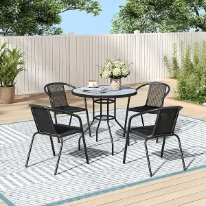 Round Wood Grain Table with Umbrella Hole Coffee Table for Garden 80cm Dia