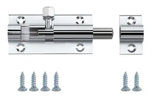 Smith & Locke Chrome-plated Silver Chrome effect Brass Barrel Door bolt N234 (L)50mm (W)25mm