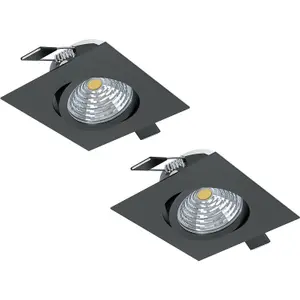 2 PACK Wall / Ceiling Flush Downlight Black Aluminium 6W Built in LED 2700K