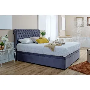 Santino Divan Ottoman Plush Bed Frame With Chesterfield Headboard - Steel