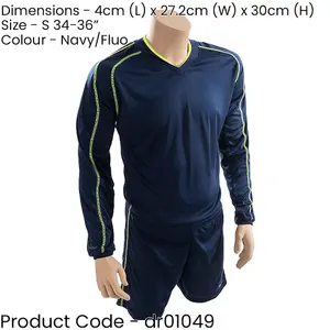 S ADULT Long Sleeve Marseille Shirt & Short Set - NAVY/FLUO 34-36" Football Kit