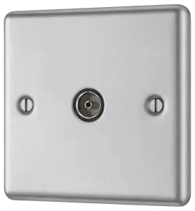 GoodHome Brushed Steel Single TV socket