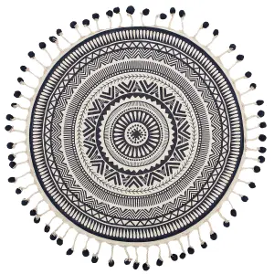 Round Cotton Area Rug with Tassels 120 cm Cream and Navy Blue TATVAN