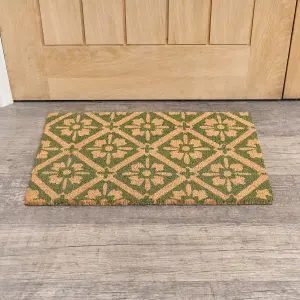 Melody Maison Green & Natural Geometric Tile Print Coir Door Mat