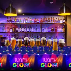 Let's Glow Neon Party Tablecloth, 137cm x 220cm Disposable Table Covers for Party Decoration