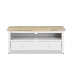 Florence White TV Stand With 2 Drawers and Shelf