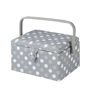 Medium Sewing Basket Grey Spot 18.5 x 26 x 15cm - Sewing Online GA1129M