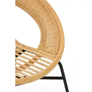 Interiors by Premier Comfortable Natural Rattan And Black Iron Arm Chair, Durable Outdoor Chair, Versatile Natural Dining Chair