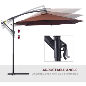 Outsunny 3(m) Garden Banana Parasol Cantilever Umbrella Crank, Coffee