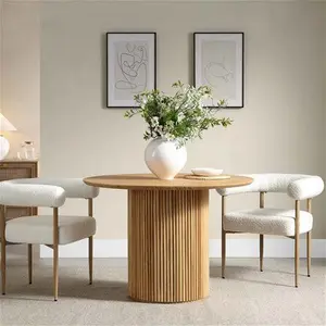 Maru Round Oak Pedestal Dining Table, Oak Modern Wooden - Daals - Dining Tables