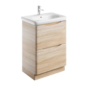 Eden 600mm Floorstanding Vanity Unit in Light Oak & Round Resin Basin