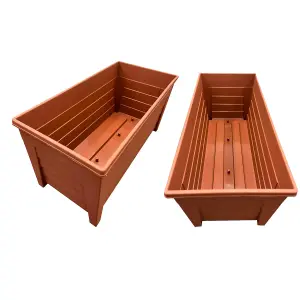 1x Terracotta Large Lightweight 55cm Grosvenor Trough Long Rectangular Flower Plant Pots For Indoor & Outdoor Use