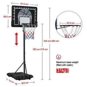 Yaheetech Black Height Adjustable Basketball Hoop with Wheels 82cmL x 59.5cmW