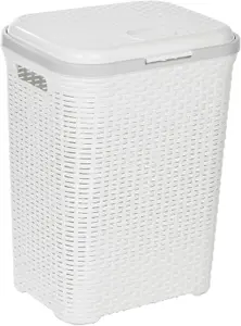 55L Plastic Rattan Dirty Laundry Clothes Washing Bin Basket Storage Organiser