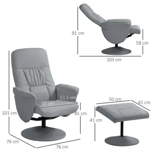 HOMCOM PU Leather Armchair and Footrest Swivel Recliner w/ Ottoman Light Grey