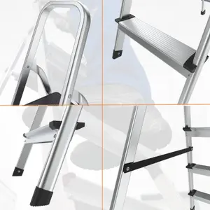 Lightweight Step Ladders 6 Step 187cm Max Load 150 kg - Compact Aluminium Portable Stepladder - Heavy Duty Tall Folding Ladder