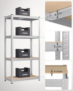 SONGMICS 4-Tier Shelving Unit, Steel Storage Shelf, Shelving Unit for Storage, Boltless, for Garage, Shed, Silver