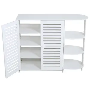 4 Tier White Modern Shoe Storage Cabinet with Double Doors and Open Shelf for Entryway