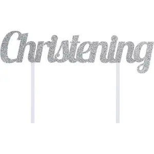 Creative Party Glitter Christening Cake Topper Silver (One Size)