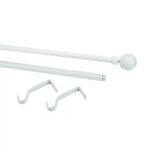 GoodHome Anafi Matt White Extendable Ball Single curtain pole set Set, (L)1200mm-2100mm (Dia)19mm