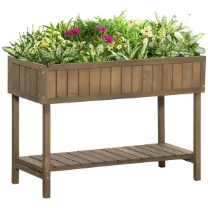 Outsunny Wooden Herb Planter Stand 8 Cubes Bottom Shelf Raised Bed Brown