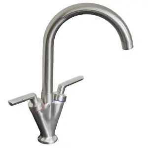 Astini Saturn Brushed Steel Twin Handle Swivel Spout Kitchen Sink Mixer Tap