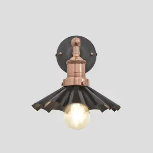 Industville Brooklyn Umbrella Wall Light, 8 Inch, Pewter, Copper Holder