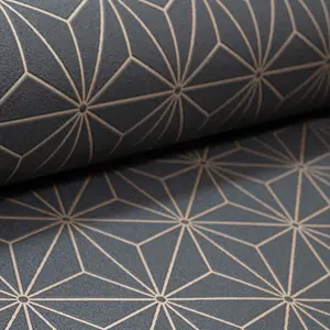 Black Gold Textured Wallpaper Shimmer Embossed Geometric Pattern Non-Woven Vinyl