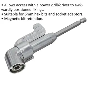 Offset Screwdriver Attachment - 6mm Hex Angle Driver - Magnetic Bit Holder