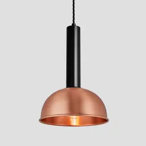 Industville Sleek Cylinder Dome Pendant Light, 8 Inch, Copper, Black Holder