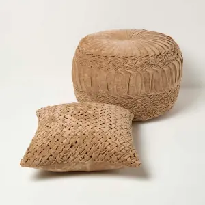 Homescapes Sofia Pleated Taupe Velvet Cushion