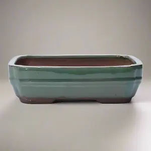 20cm Glazed Bonsai Pot - Rectangle - 20cm x 16cm x 5cm - Green