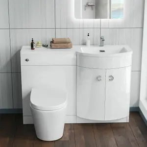 Nes Home White 1100mm Right Hand Basin Vanity Unit and BTW WC Toilet