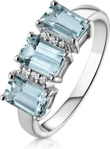 Aquamarine 1.65Ct And Diamond 9K White Gold Ring