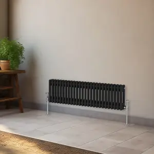 Right Radiators 300x1190 mm Horizontal Traditional 2 Column Cast Iron Style Radiator Black