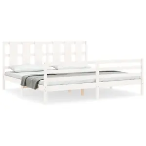 Berkfield Bed Frame with Headboard White Super King Size Solid Wood