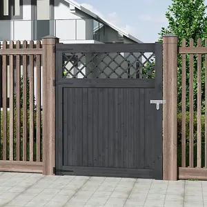 Outdoor Grey Rhombus Garden Wooden Gate Fence Door 120cm H